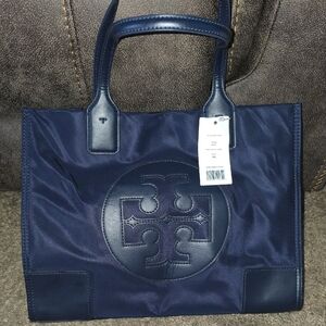 Tory Burch Ella Mini Tory Navy Blue Tote